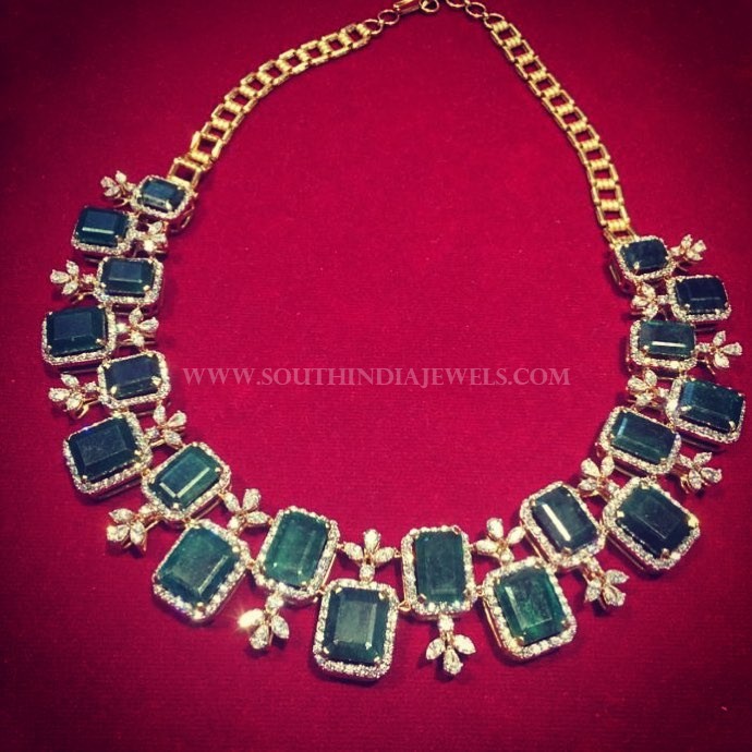 Beautiful Diamond Emerald Necklace From Manjula Jewels