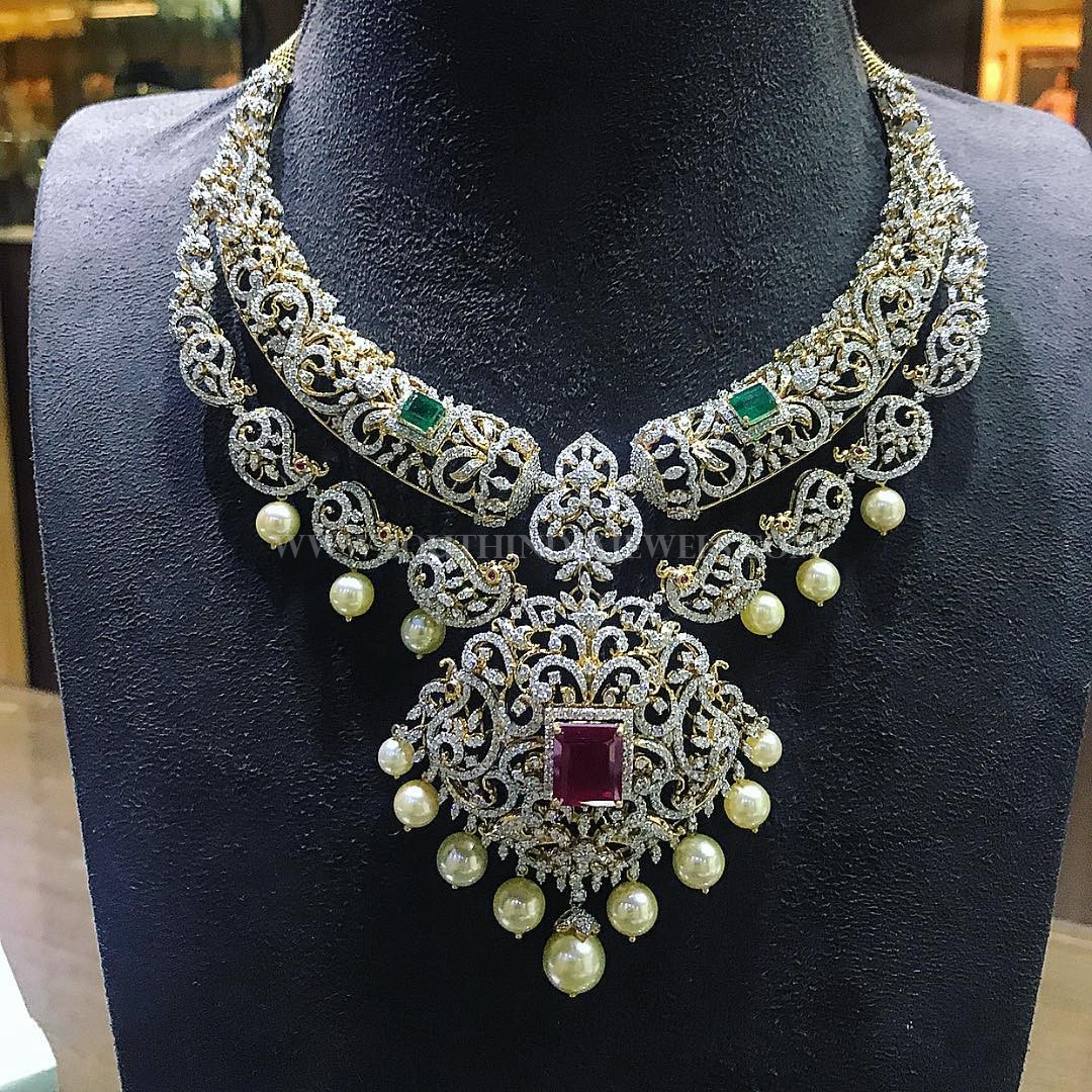 Diamond Step Necklace From P.Satyanarayan & Sons Jewellers