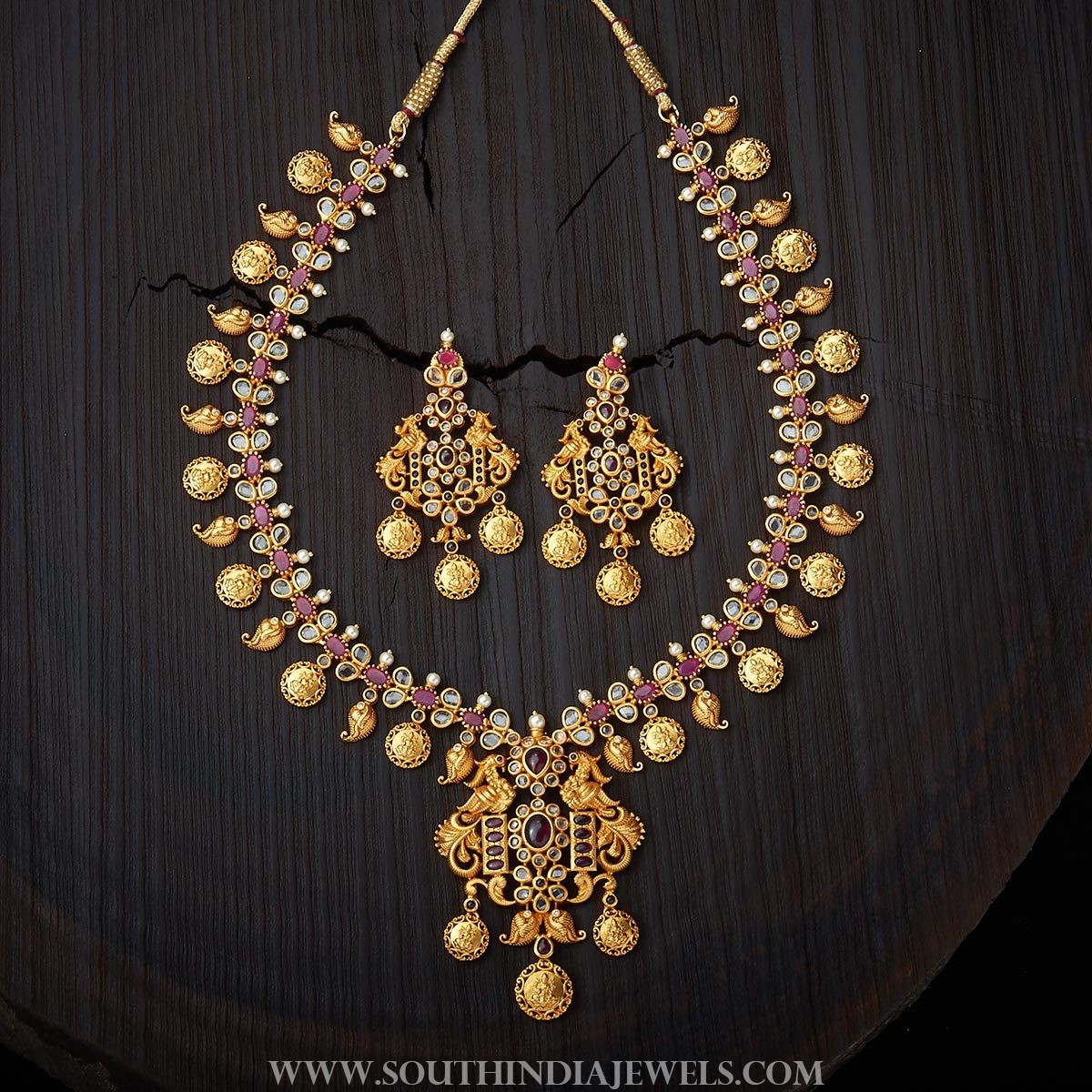 Gold Plated Ruby Necklace From Kushal's Fashion Jewellery ~ South India 