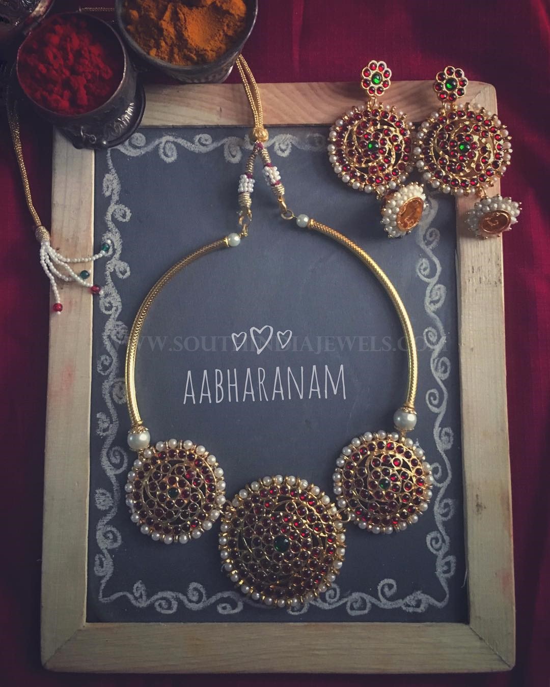 Gold Plated Kemp Necklace Set From Abharanam