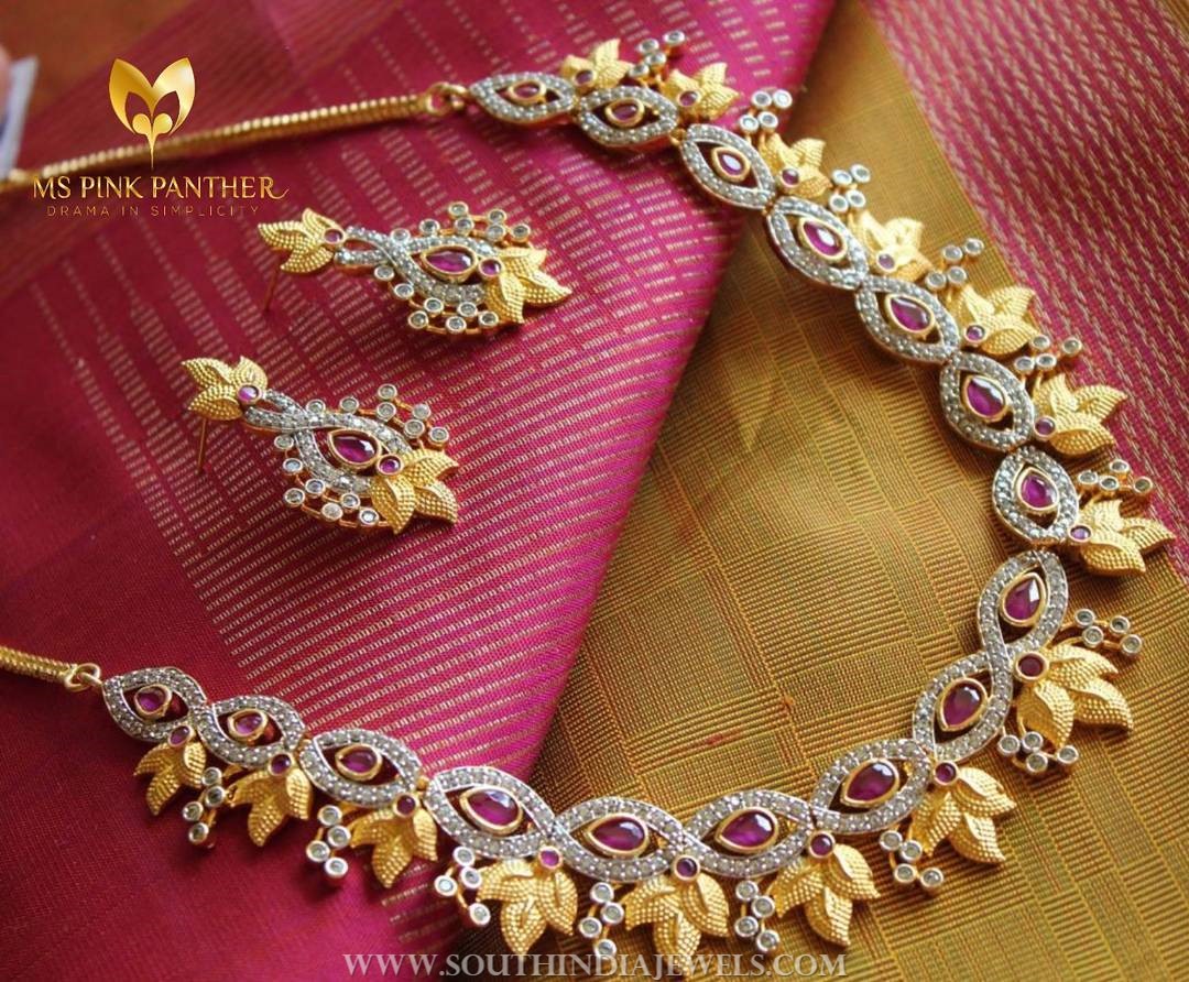 Gold Plated Stone Necklace Set From Ms Pink Panther