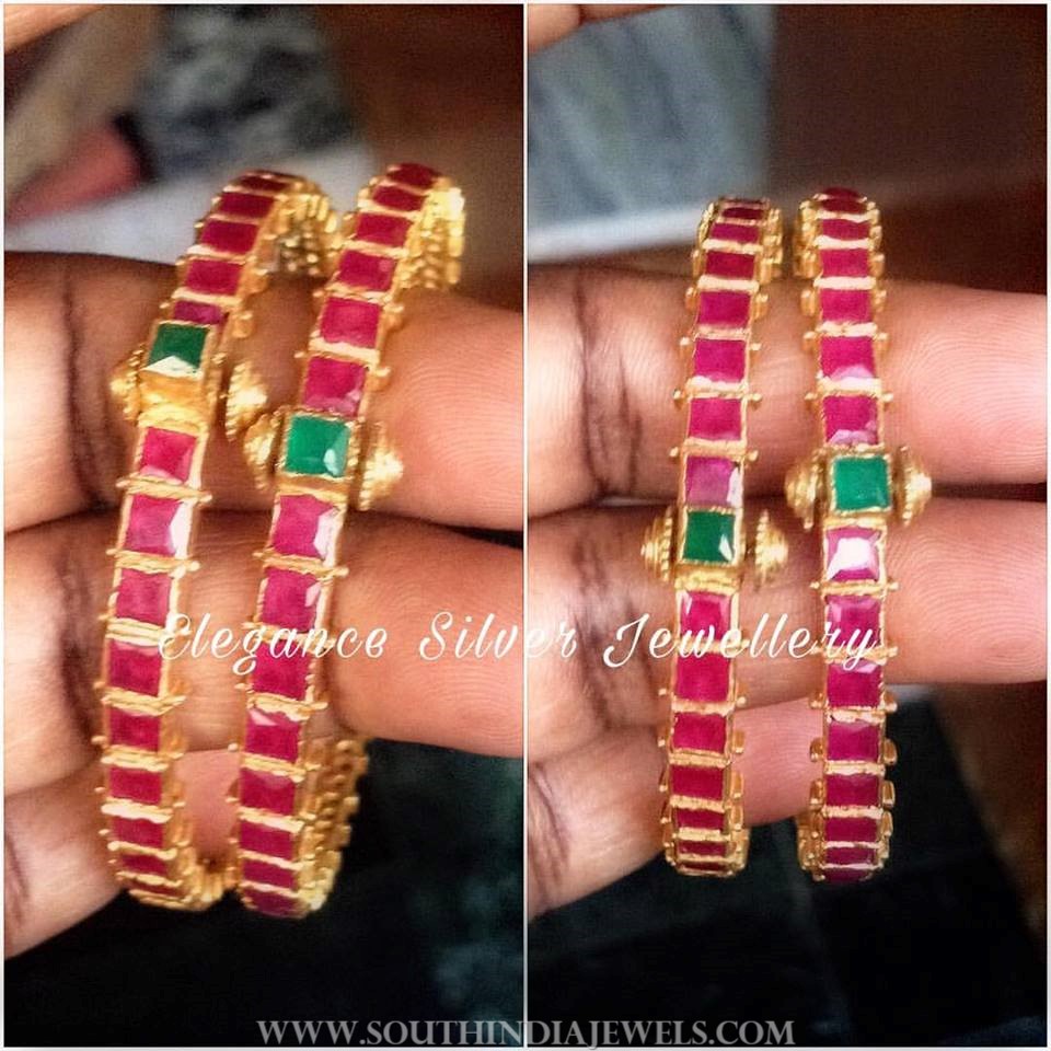Pure Silver Gold Plated Ruby Bangles