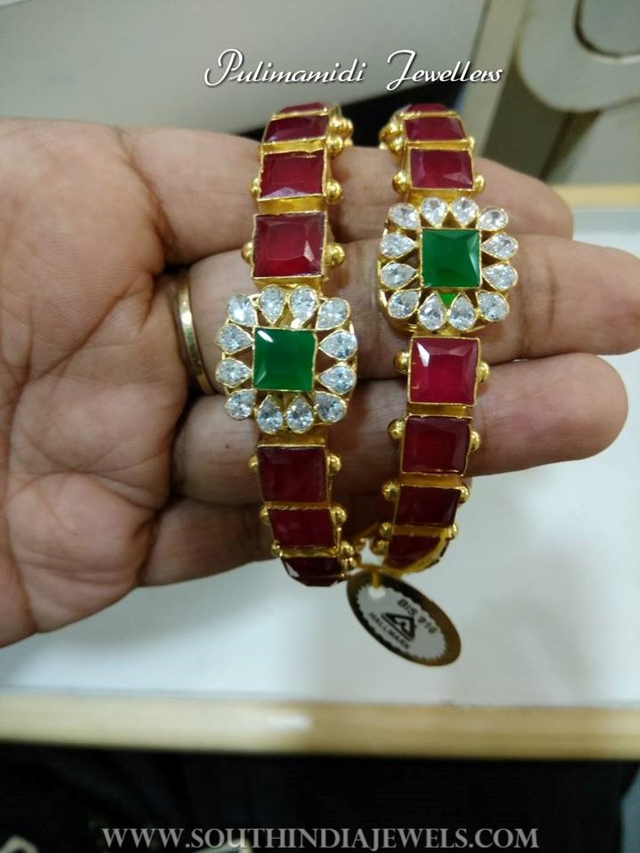 Gold Ruby Emerald Bangle From  Pulimammidi Jewellers