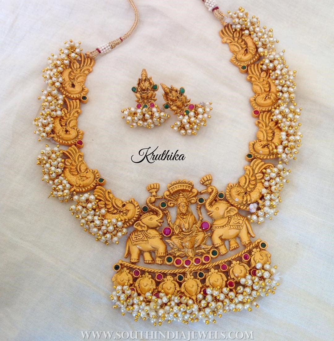 Matt Finish Antique Pearl Necklace Model - South India Jewels