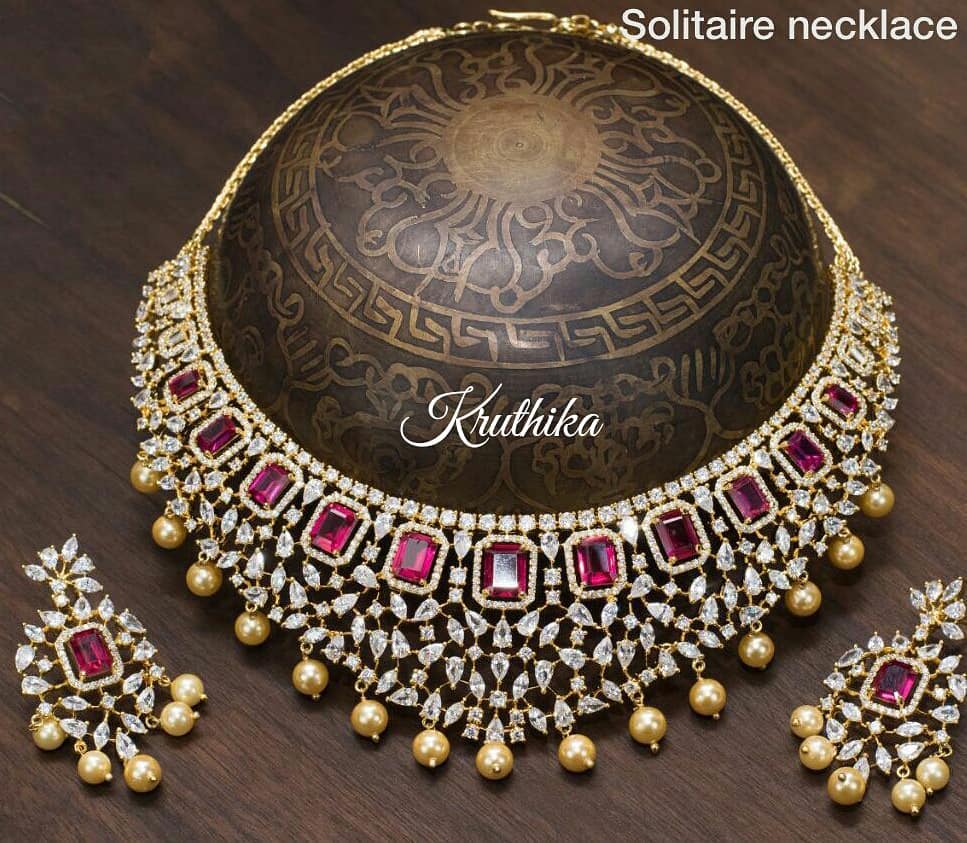 Gold plated solitaire necklace kruthika jewellery