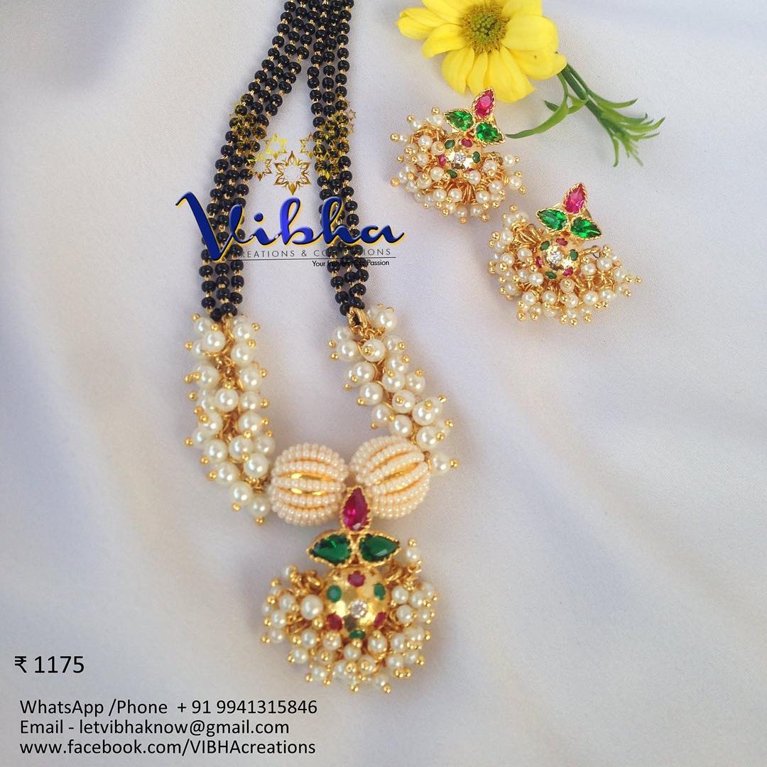 Unique- black beads chain with earrings Vibha Creations