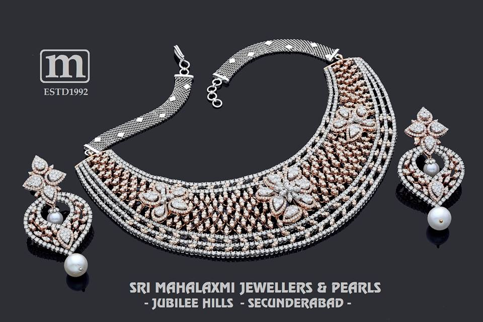 Diamond Necklace Set From Mahalakshmi Jewellers and pearls