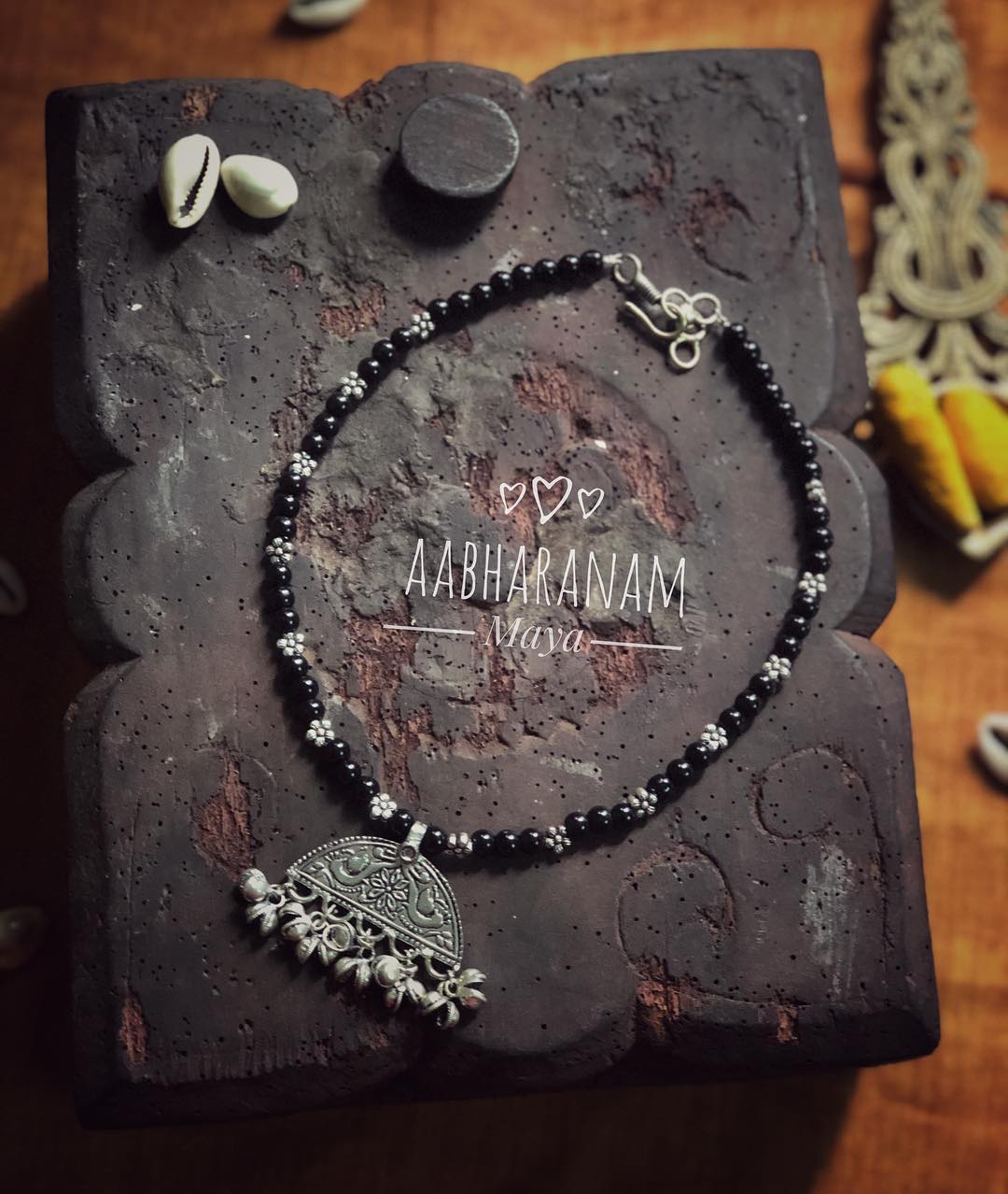 Black Beaded Necklace From Aabharanam