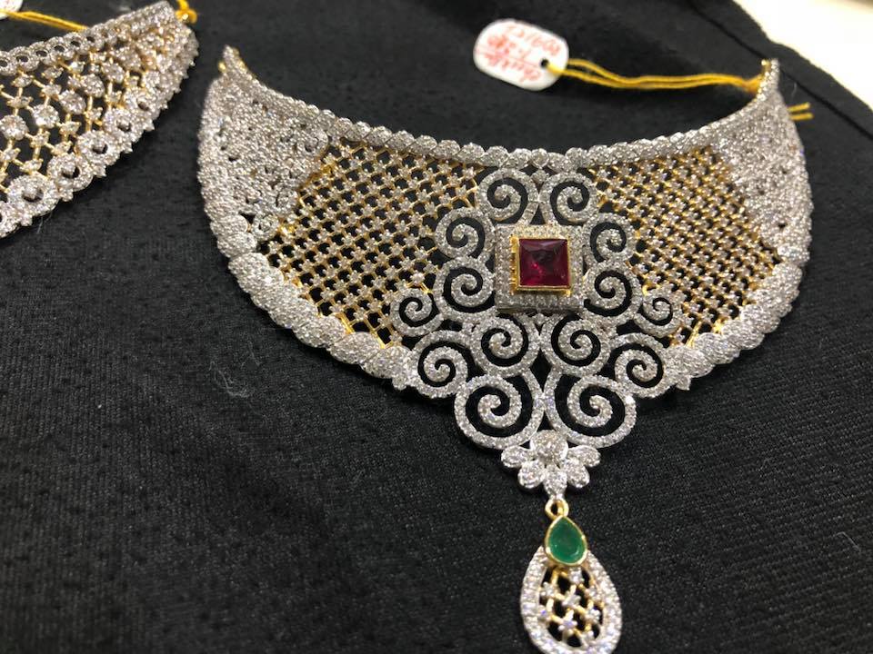 Gold CZ Stone Choker From Premraj Shanthilal Jain Jewellers