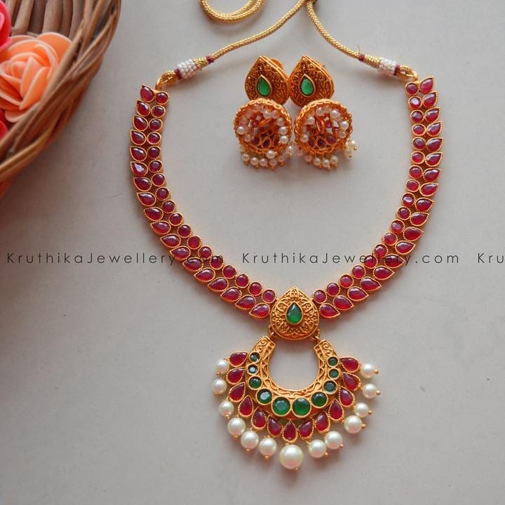 Matte Finished Ruby Necklace From Kruthika Jewellery