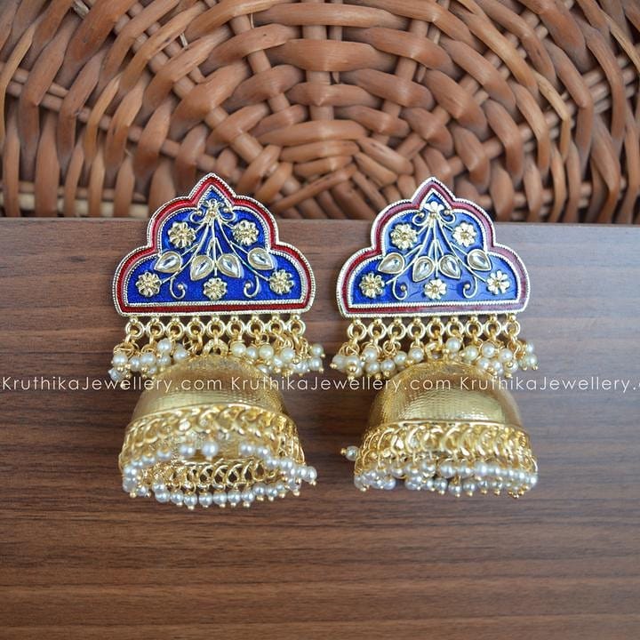 Meenakari Jumbo Jhumkas From Kruthika Jewellery