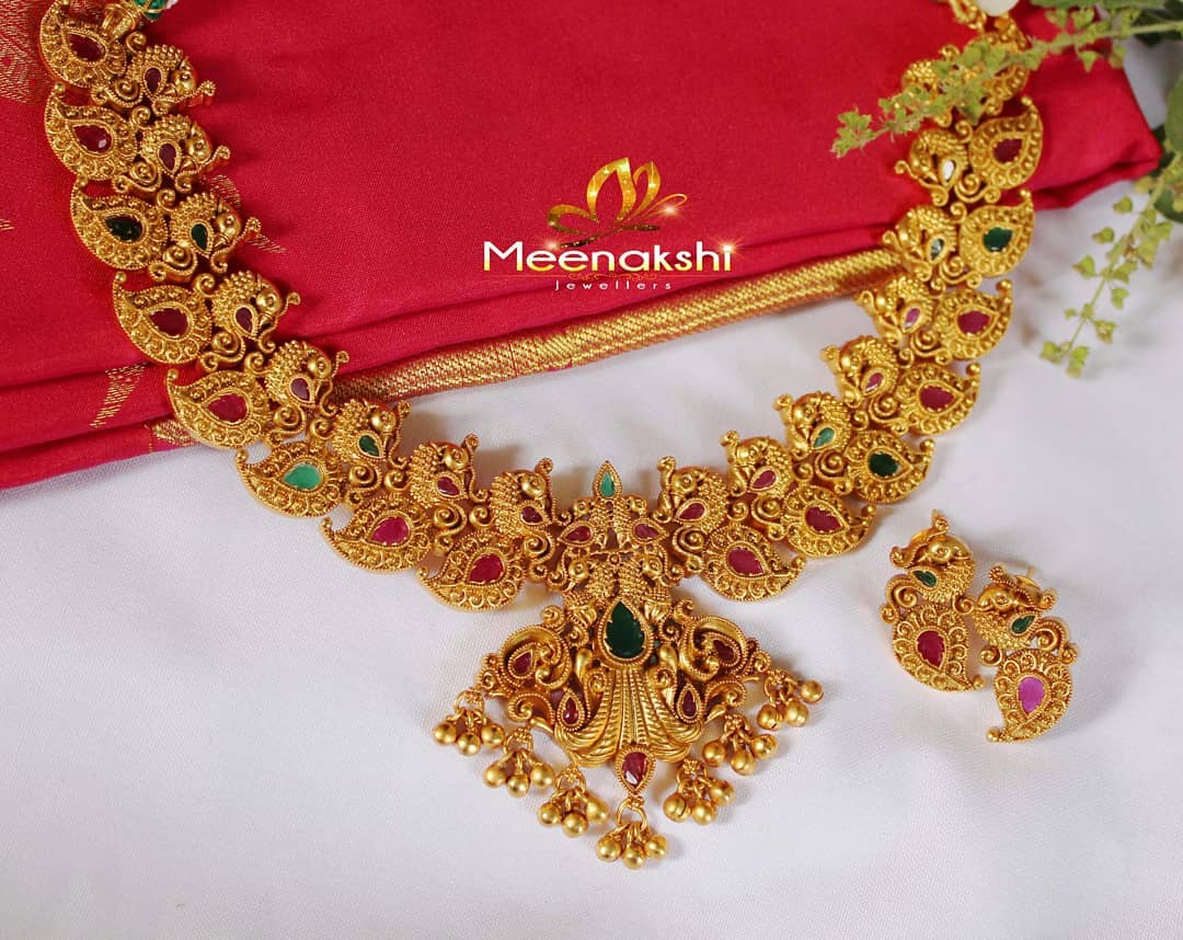 Antique finish Peacock Necklace From Meenakshi Jewellers