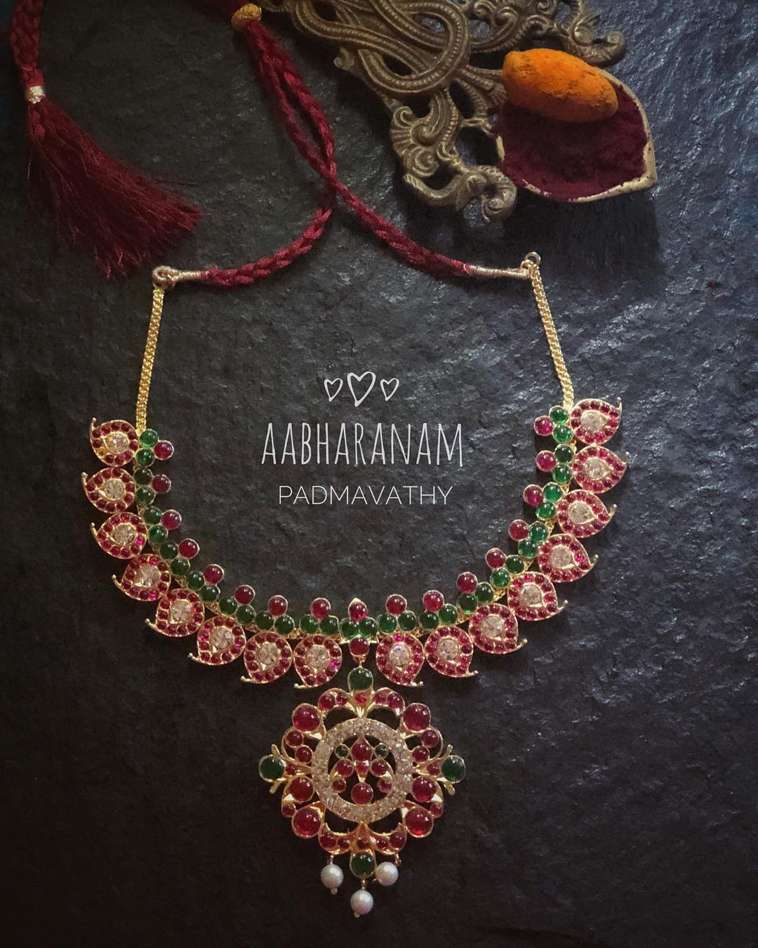 Semi Precious Kemp Necklace From Aabharanam