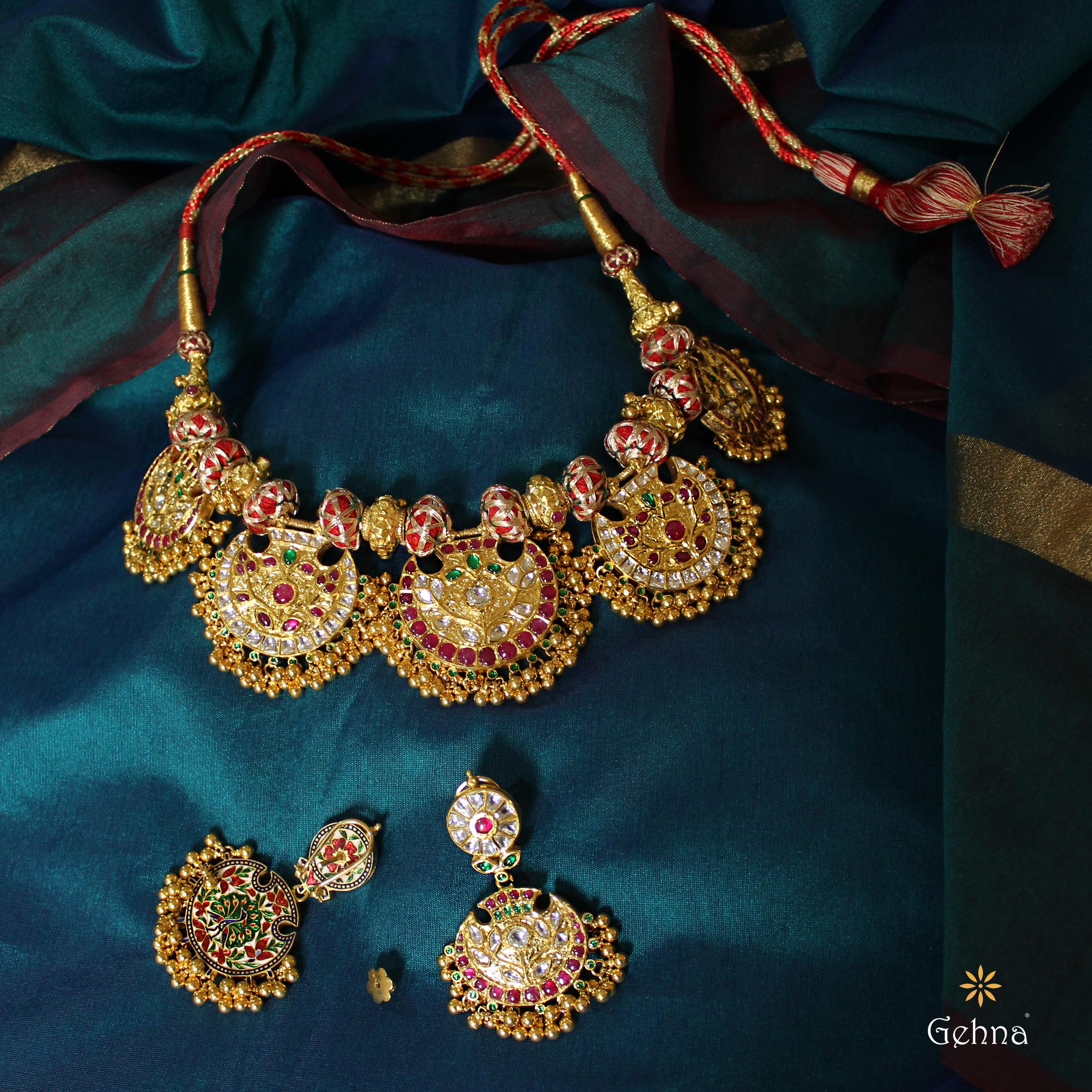 Gorgeous Gold Pankhi Necklace Set From Gehna India