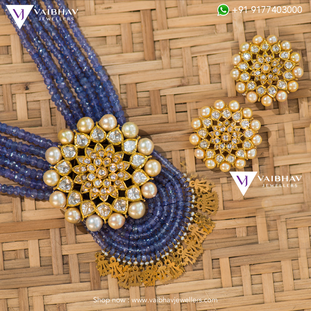 BSA Beads And Kundan Locket Set From Vibhav Jewellers