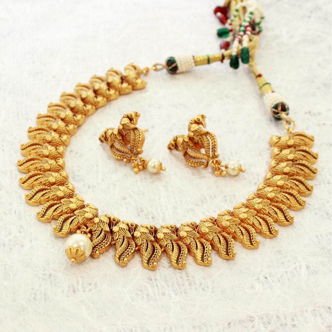 Beautiful Peacock Necklace Set With Pearl From Aatman India