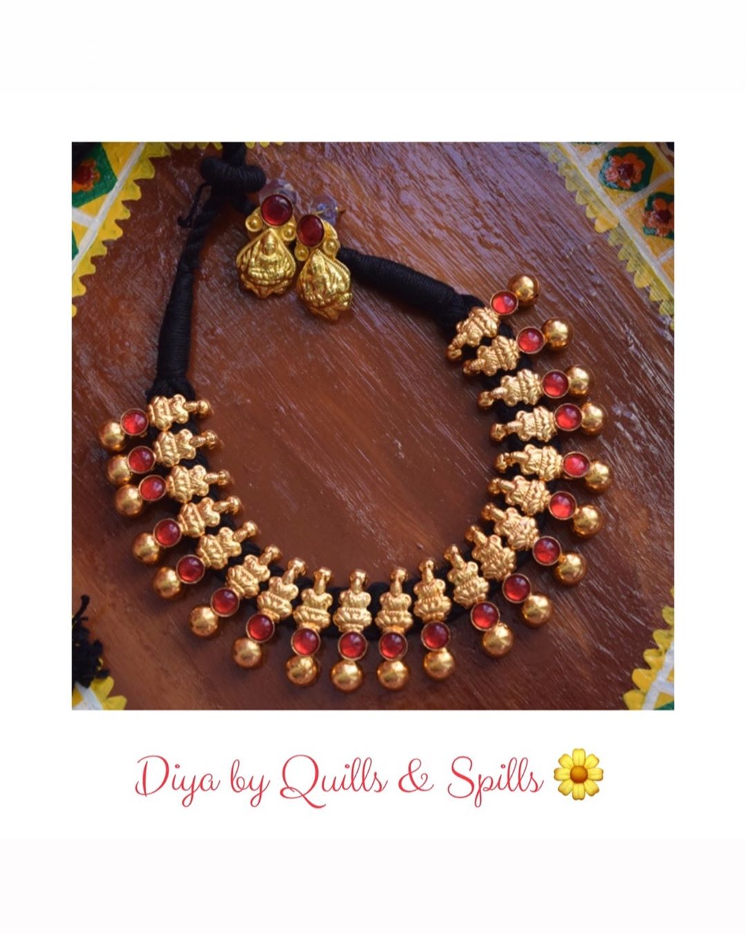 Handcrafted Lakshmi Gold Finish Necklace From-Quills-And -Spills