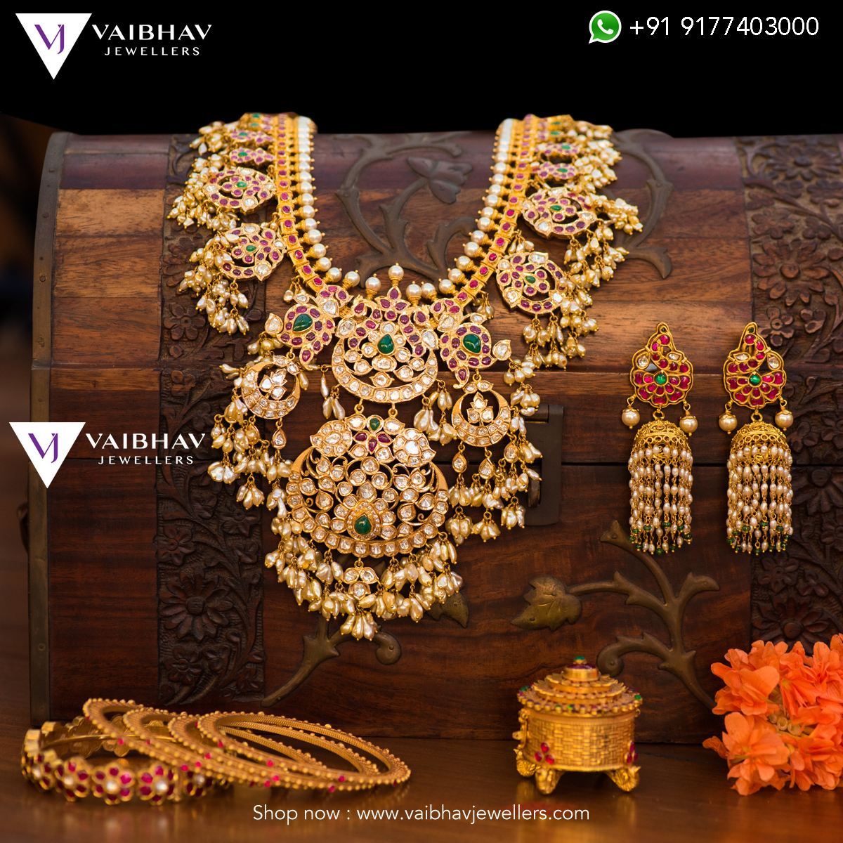 Pachi Work Guttapusala Haram Set From Vaibhav Jewellers