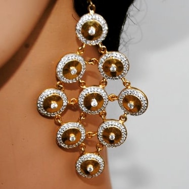 American Diamond Studded Gold Dangler Earrings From Orne Jewels
