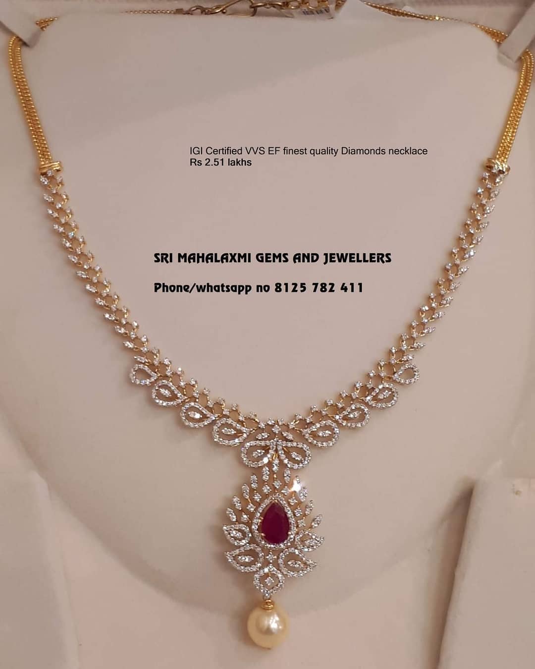 Cute Gold Stone Necklace From Sri Mahalakshmi Gems And Jewellers