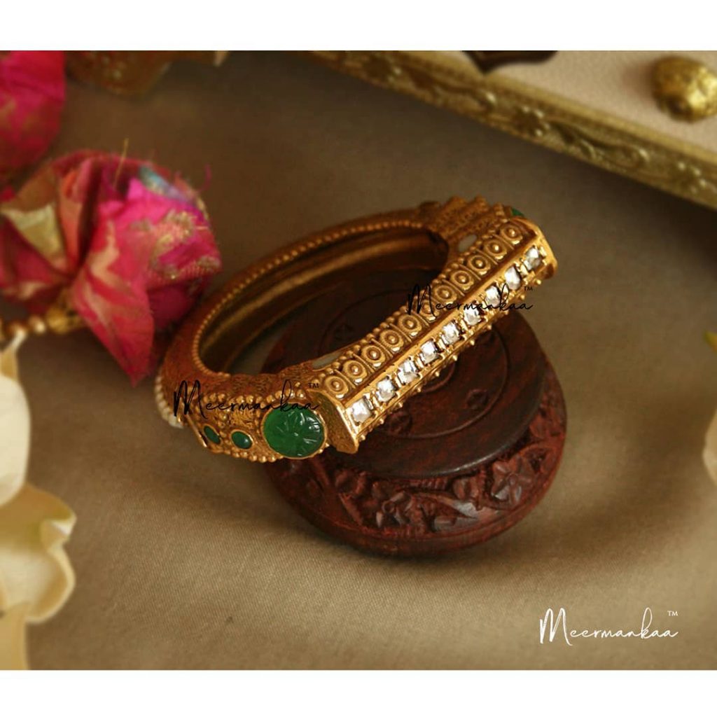 Antique Gold Cuff Openable Bangle From Meermankaa