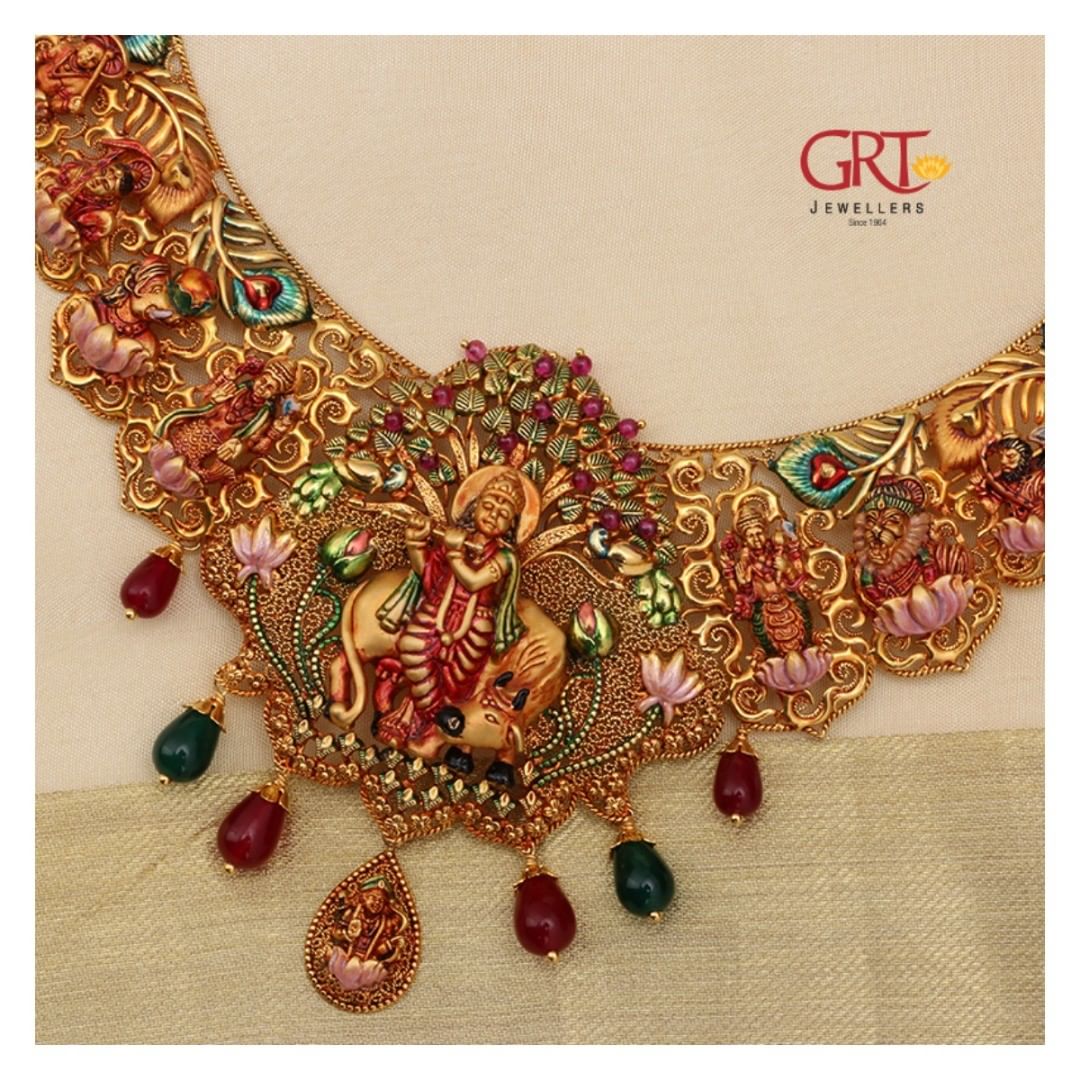 Gorgeous Gold Necklace From GRT Jewellers ~ South India Jewels