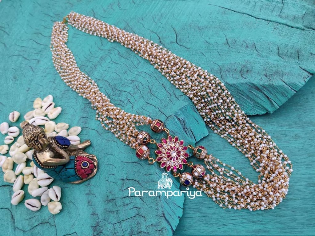 Kundan Beads Pearl Mala From Parampariya