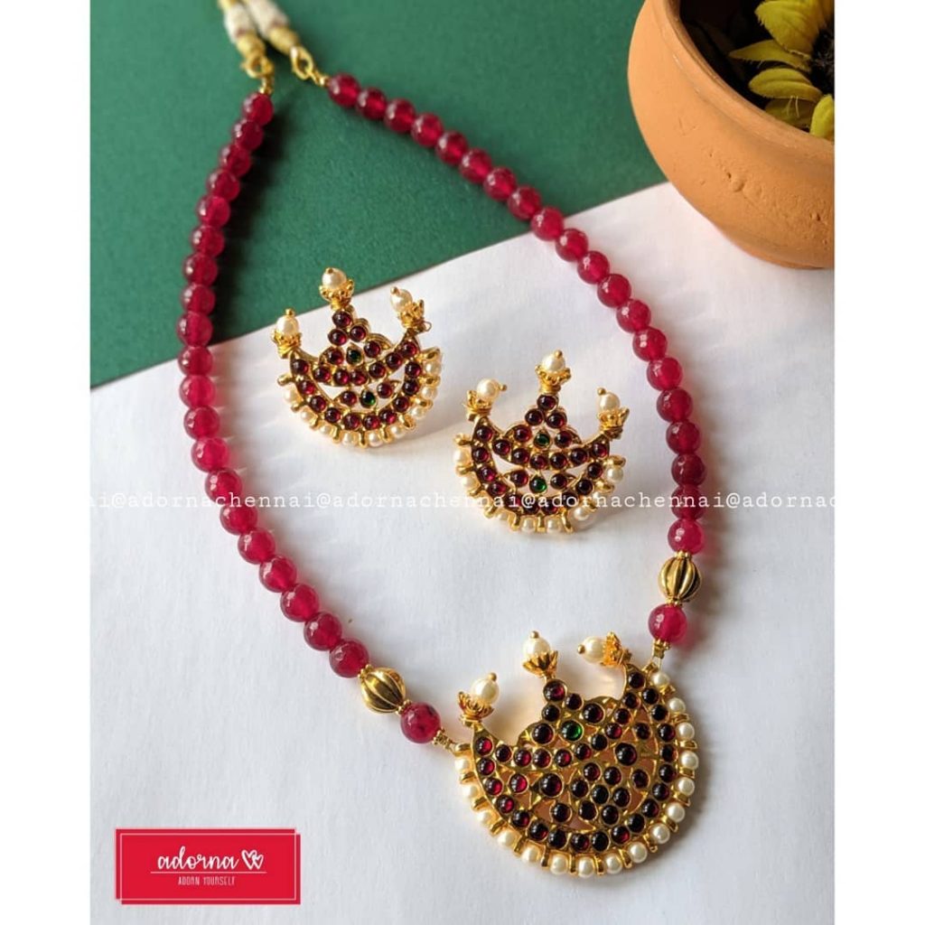 Simple Beaded Necklace Set From Adorna Chennai