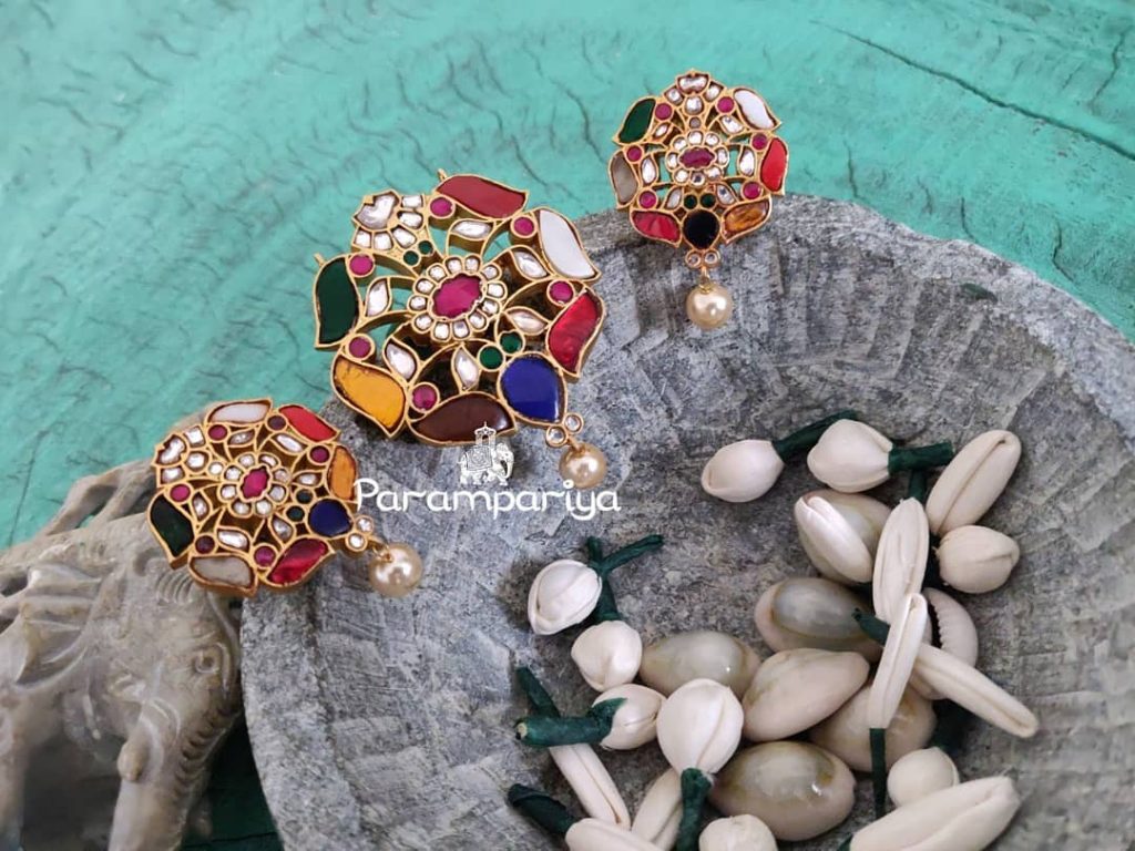 Colourful Pendant And Earrings Set From Parampariya
