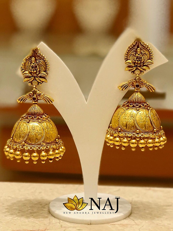 Eye Catching Gold Jhumkas From NAJ Jewellery