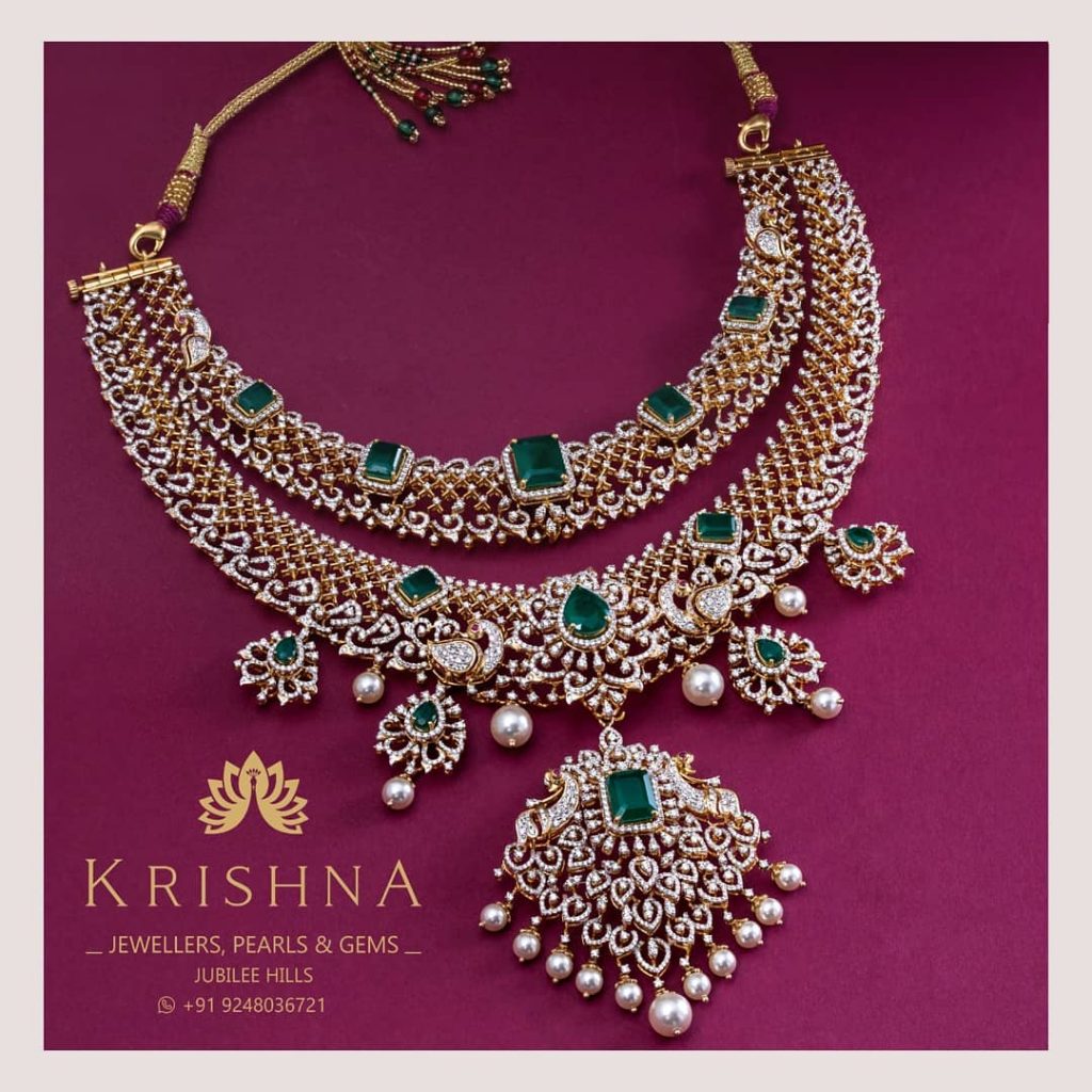 Adorable Necklae From Krishna Jewellers Perals And Gems