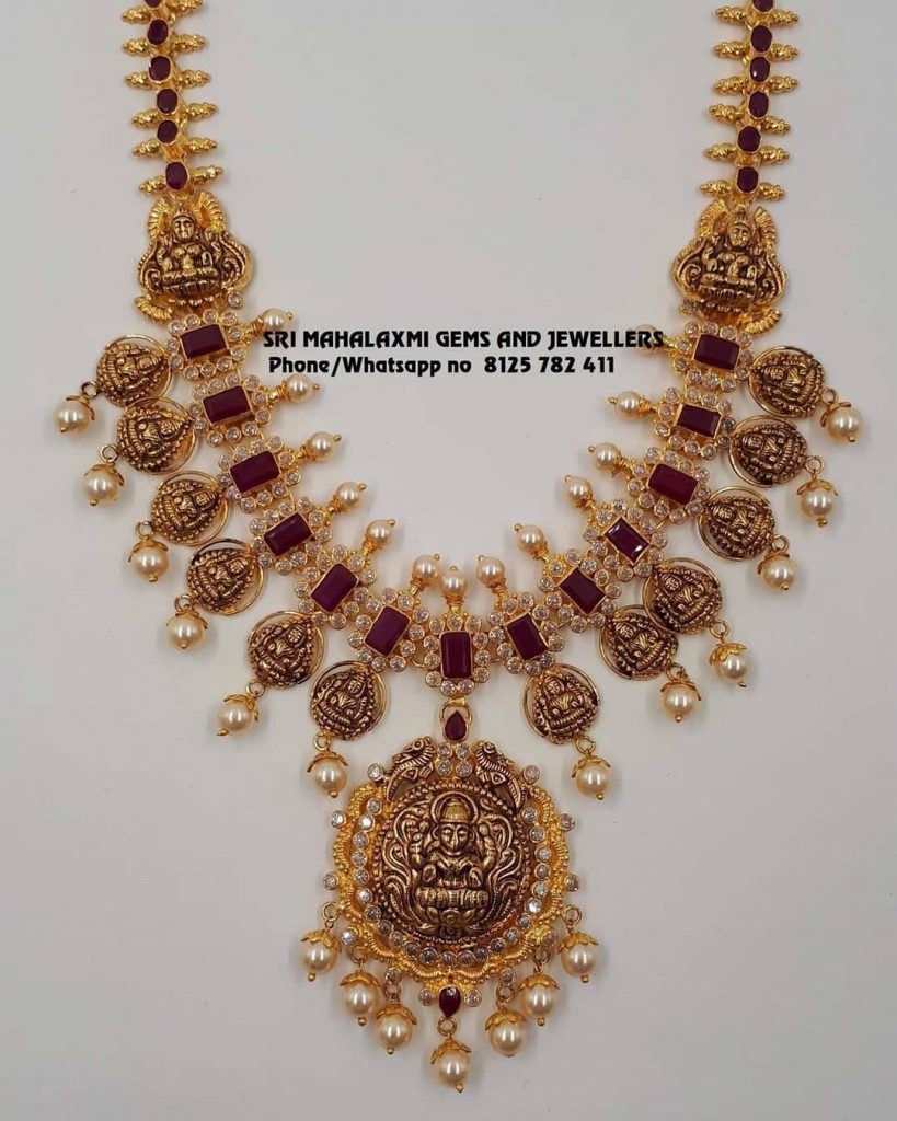 Attractive Gold Temple Necklace Fro m Sri Mahalakshmi Gems And Jewellers