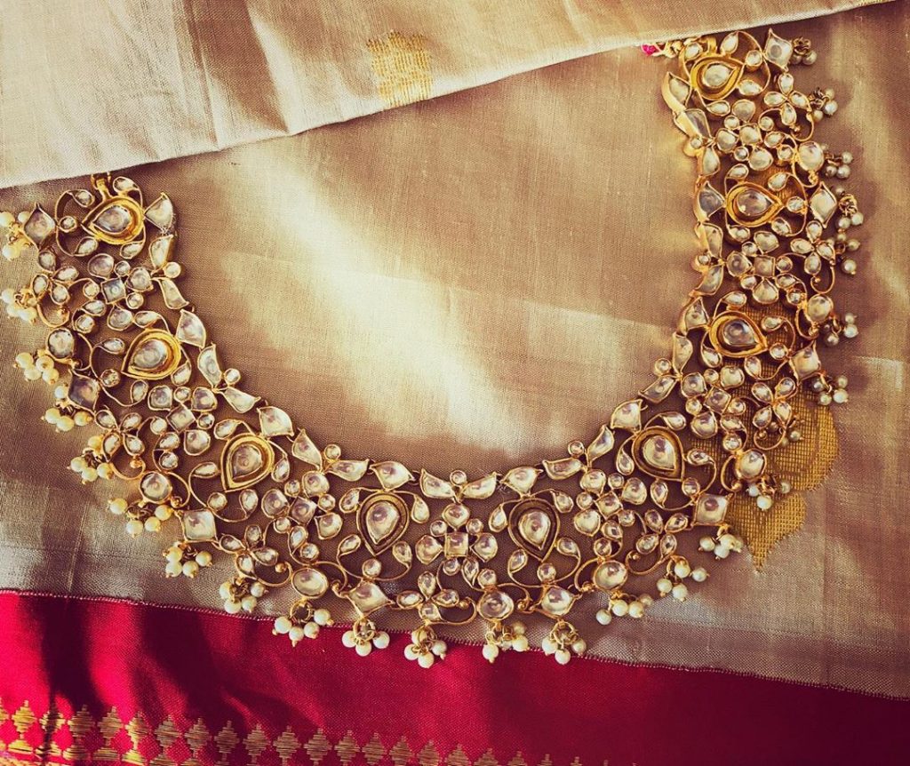 Elegant Silver Gold Plated Kundan Necklace From Maree Gold