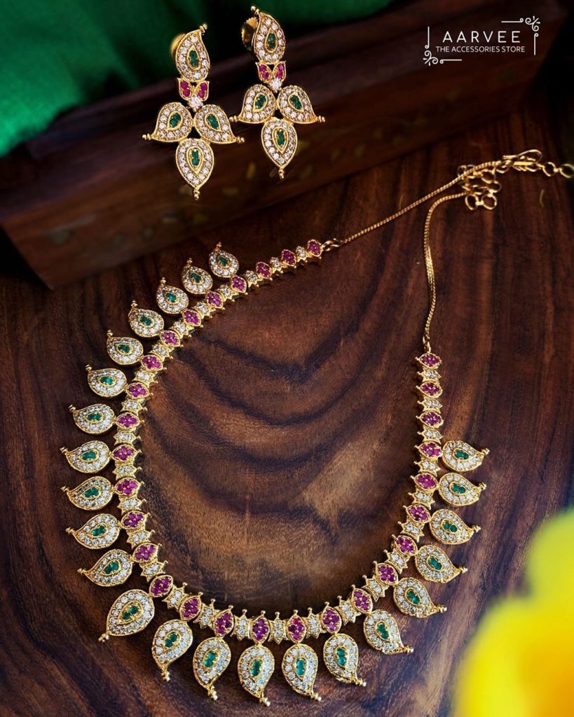 Gorgeous AD Stones Necklace Set From Aarvee Chennai