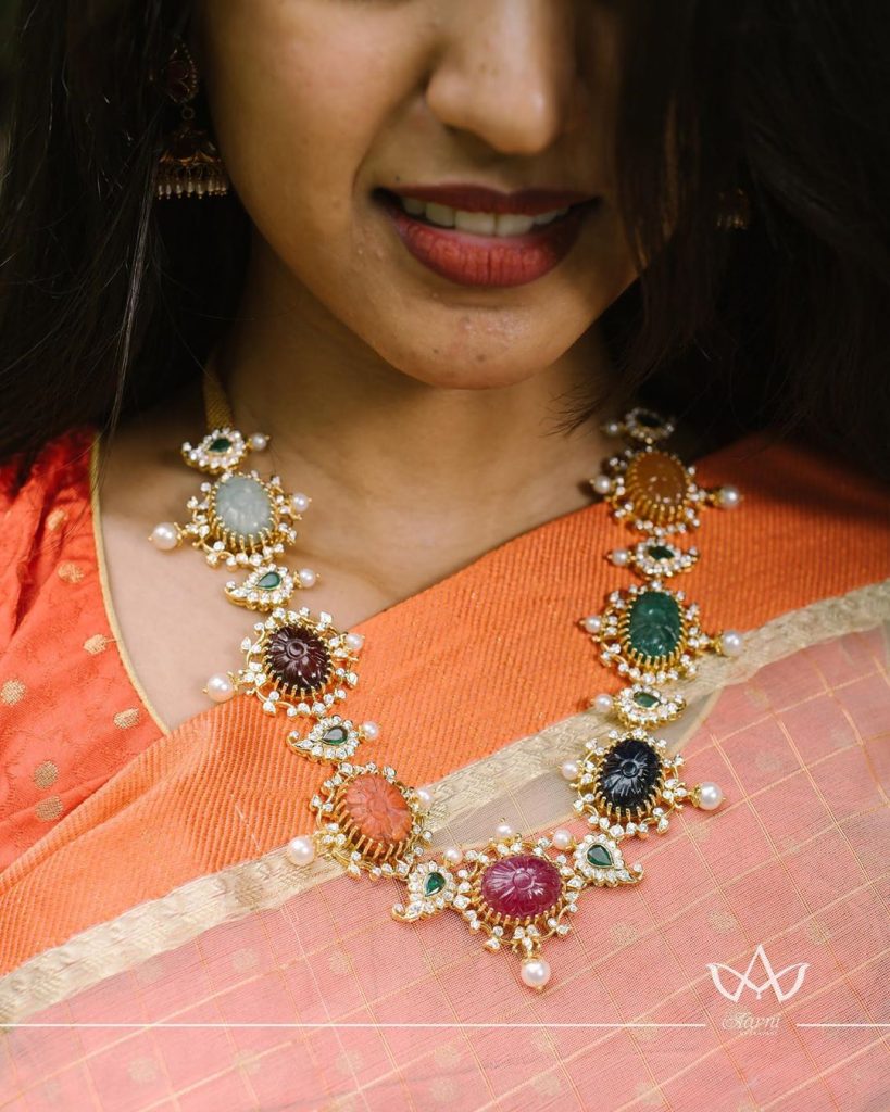 Stunning Diamond Navratna Necklace From Aarni By Shravani