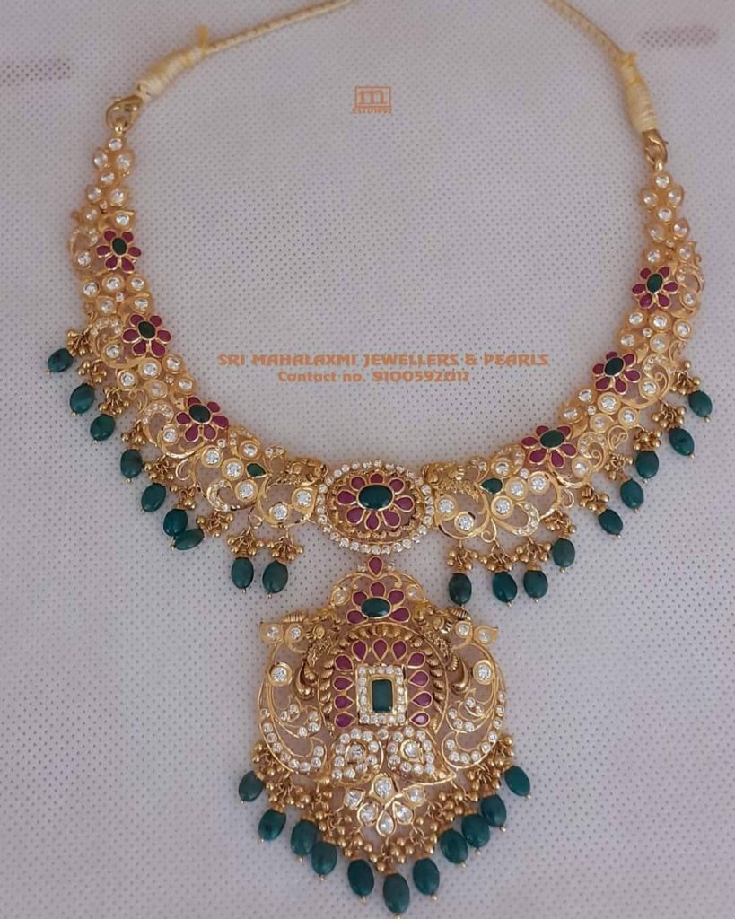 Gold Floral Design Necklace From Sri Mahalaxmi Jewellers And Pearls