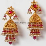 22K Gold Jhumka with rubies and pearls