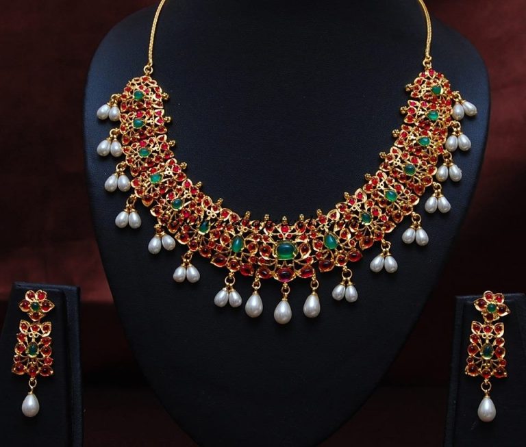 Imitation Jewellery Ruby Emerald Pearl Necklace