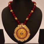 Artificial Jewellery : Red beaded chain with pendant