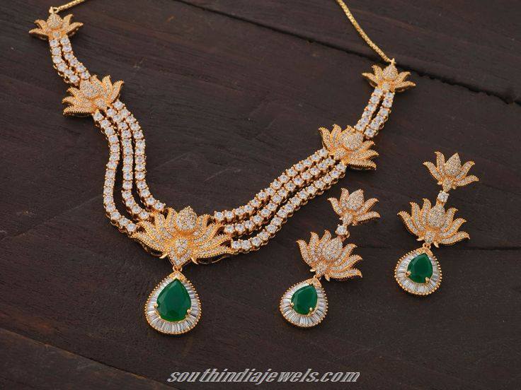 American diamond floral emerald necklace