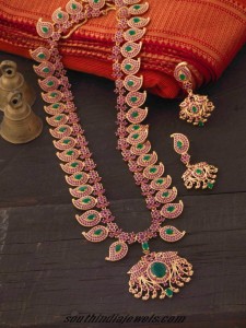 Imitation ruby emerald mango haram set - South India Jewels