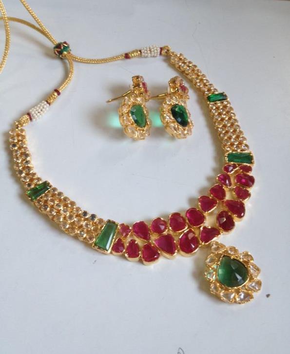 Red green american diamond necklace