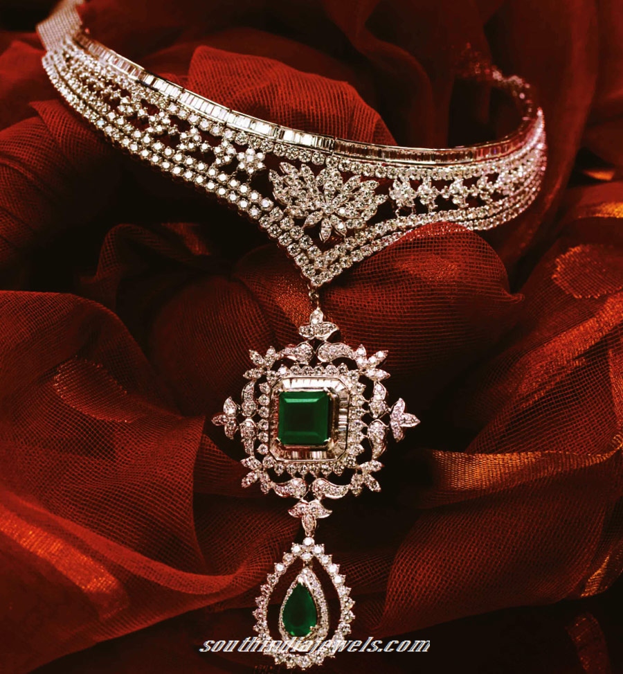 Tanishq diamond emerald choker necklace