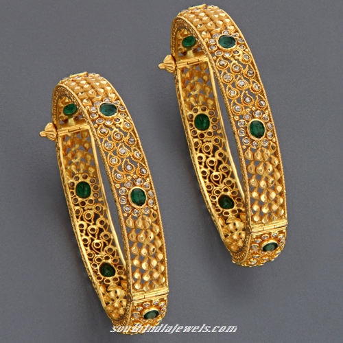 Gold emerald bangles