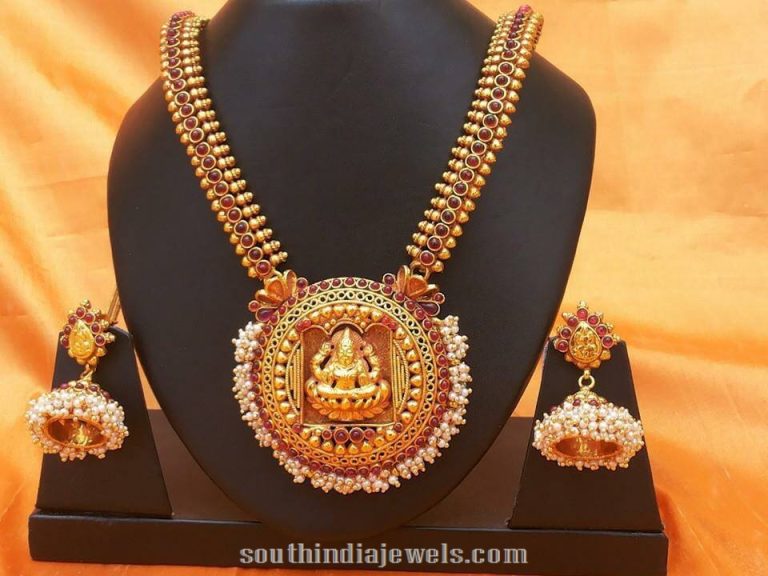 1 gram gold lakshmi long necklace with jhumka
