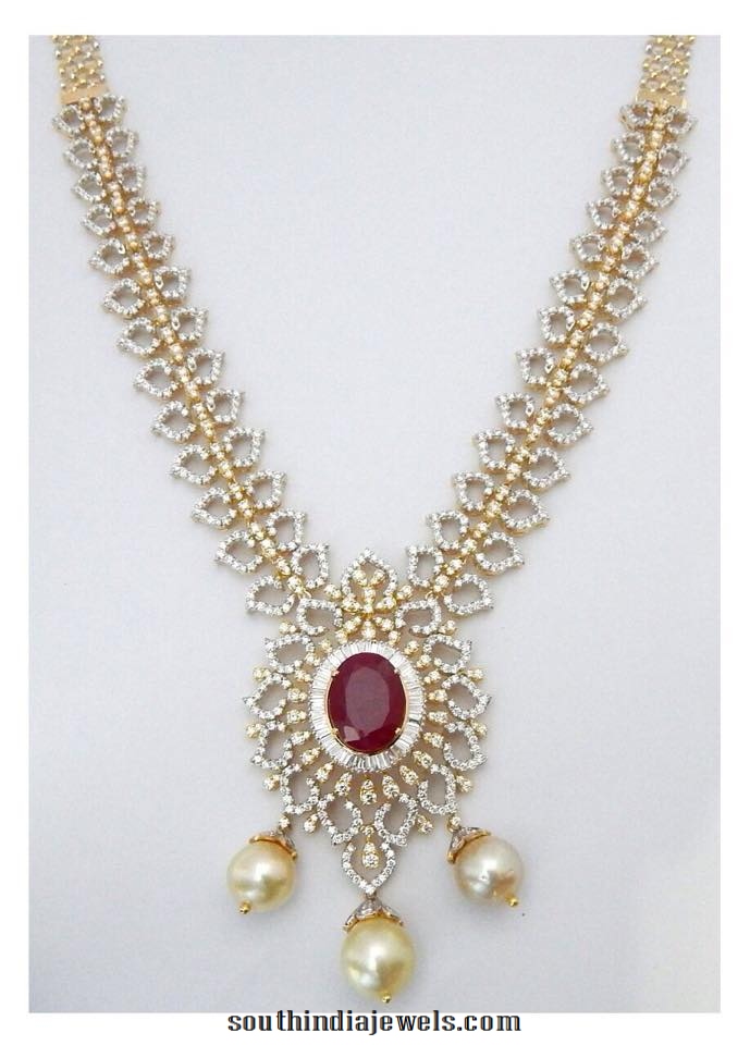 Diamond Necklace with Rubies and Pearls