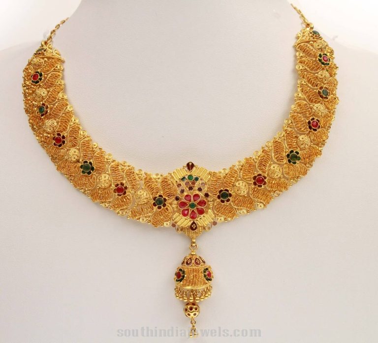 Gold Floral Necklace From Kerala Jewellers