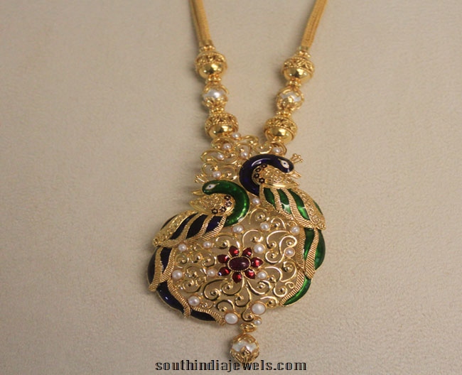 Latest Enamel coated fashionable yellow gold necklace designs
