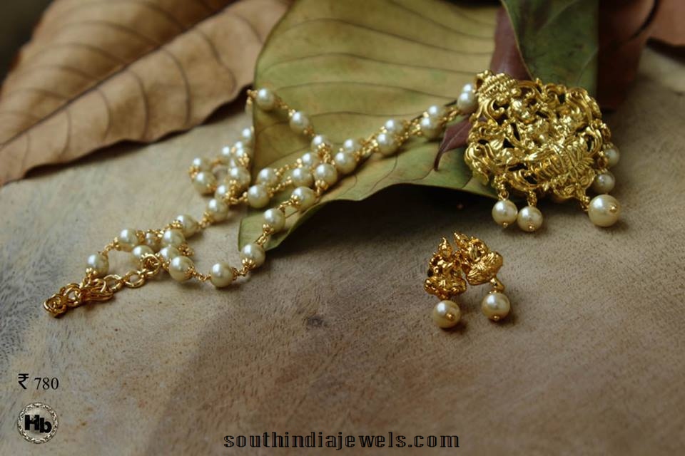 Temple Jewellery Pearl Beaded Pendant with earrings
