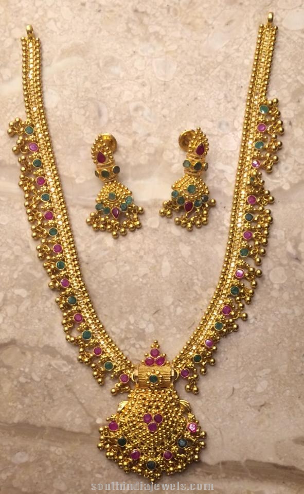 45 grams gold necklace set gundlu mala latest design